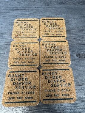 Bunny Di-Dee Diaper Service Vintage Cork Coasters - Set of 6